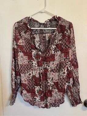 Jane and Delancey Red Multi Patchwork Floral Peasant Blouse